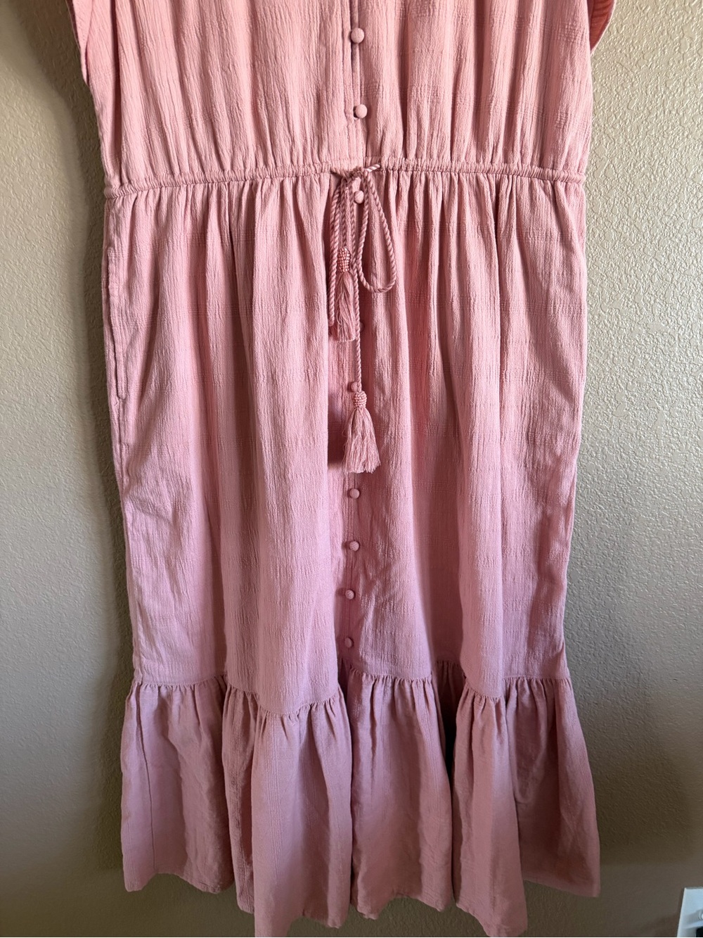 Lucky Brand Blush Pink Button Front Maxi Dress with Tassel Tie & Pockets Size XL - Picture 5 of 11